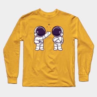 Cute Astronaut Friend Talking Space Cartoon Long Sleeve T-Shirt